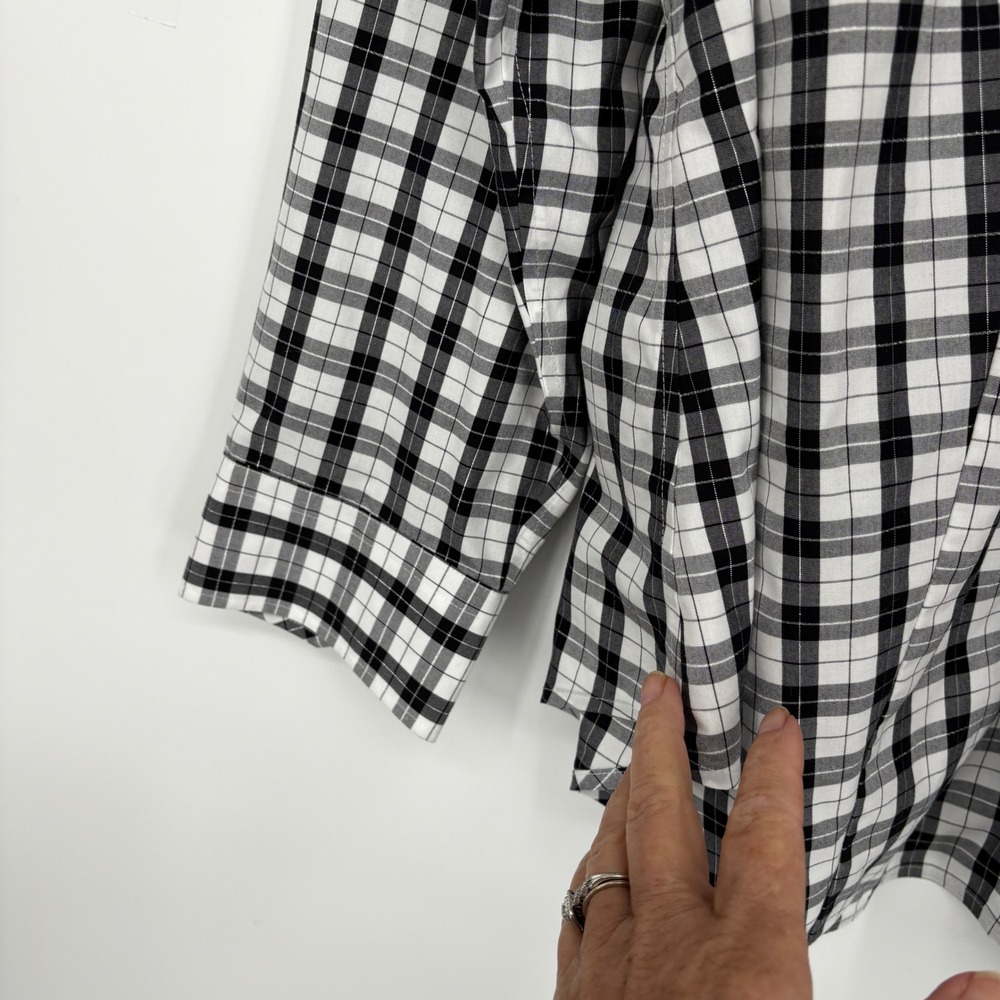 TALBOTS 20W‎ NON-IRON PERFECT SHIRT PLAZA PLAID BLACK WHITE COTTON - Picture 7 of 15